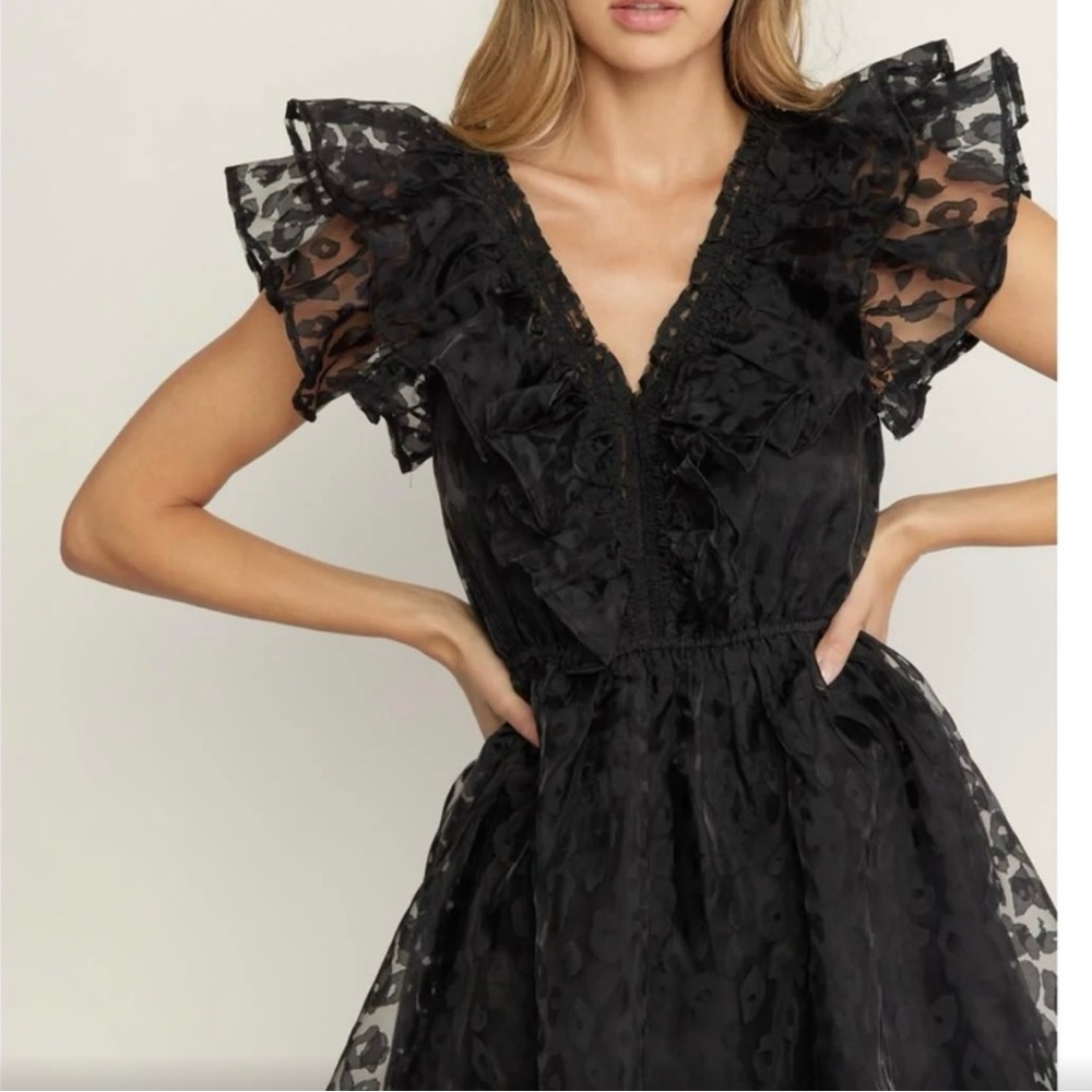 NWT Entro Black Leopard Ruffle Mini Dress - Picture 6 of 6